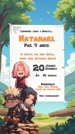 Convite de Aniversário Naruto com Personagens para Editar