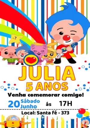 Convite de Aniversário Palhaço Plim Plim Colorido para Editar