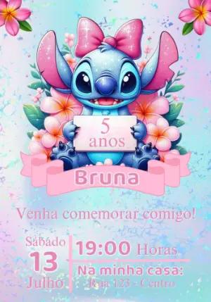 Convite de Aniversário Stitch Rosa para Editar Online