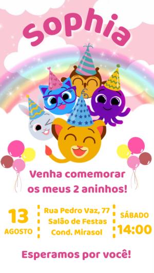 Convite de Aniversário Bolofofos com a Turma para Editar Online
