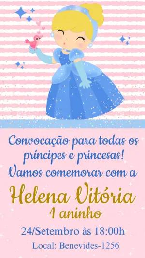 Convite de Aniversário Cinderela Fofa Editável