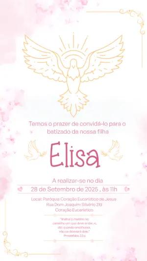Convite de Batizado Espírito Santo Rosa para Editar Online
