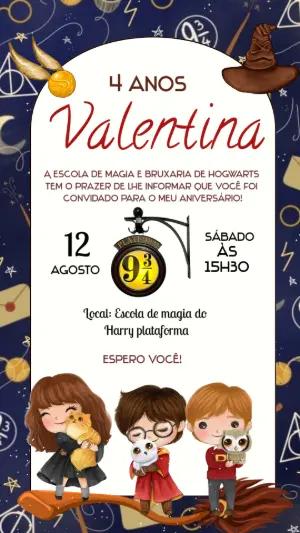 Convite Aniversário Harry Potter com Personagens para Editar