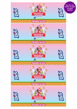 Rótulo Editável para Bis Tema Amy Rose Sonic Aniversário