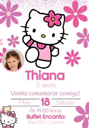 Convite Aniversário Hello Kitty com Foto para Editar Online