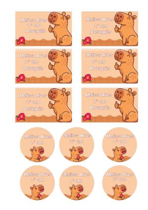Etiqueta Escolar Digital Editável Tema Capivara Fofa