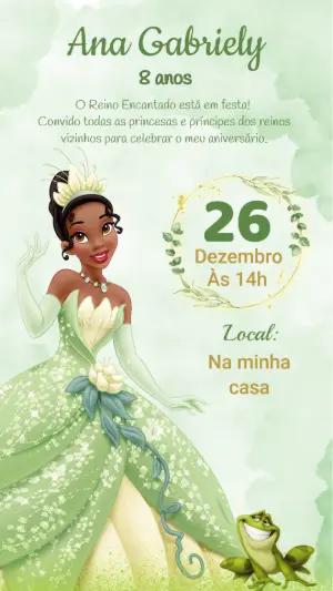 Convite de Aniversário Princesa Tiana para Editar Online