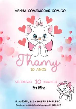 Convite Aniversário Gatinha Marie para Editar Online