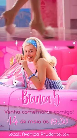 Convite Animado Aniversário Barbie do Filme para Editar Online