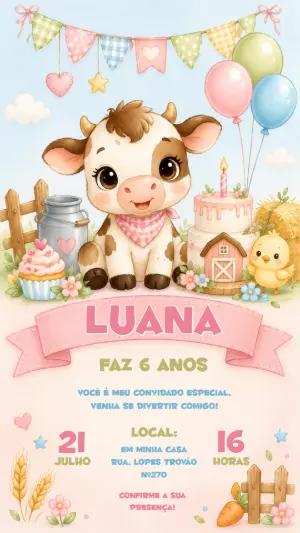 Convite Aniversário Fazendinha Menina Fofo Editável