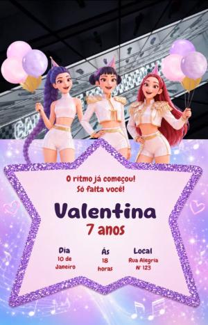 Convite Animado Aniversário Guerreiras do K-Pop para Editar