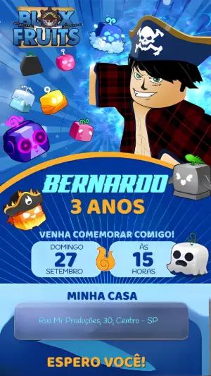 Convite de Aniversário Blox Fruits para Editar Online