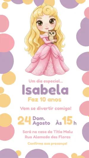 Convite Digital de Aniversário Princesa Fofa para Editar