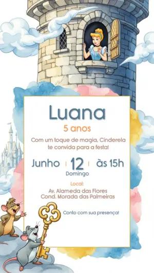 Convite de Aniversário Cinderela com Princesa para Editar