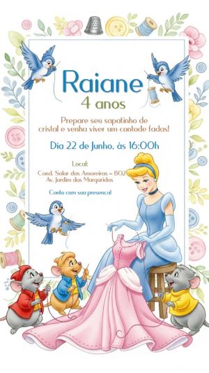 Convite de Aniversário Cinderela para Editar Online