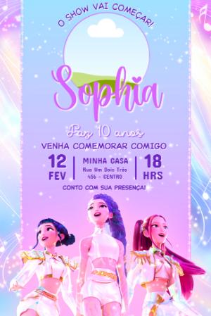 Convite de Aniversário Guerreiras do K-pop com Foto Editável