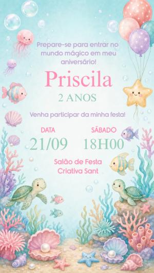 Convite Aniversário Fundo do Mar Aquarela para Editar