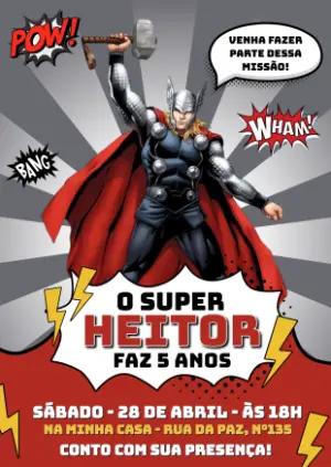 Convite de Aniversário Thor Quadrinhos Editável para Menino