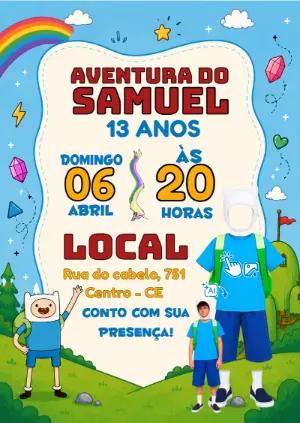 Convite Hora de Aventura: Vire o Finn com Foto por IA