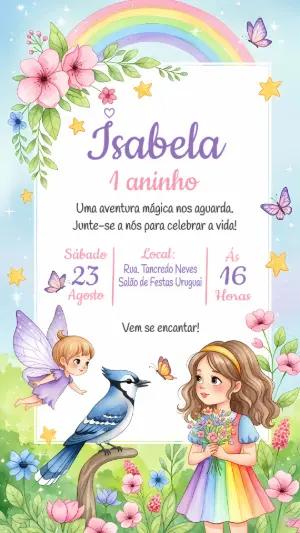 Convite Aniversário Jardim Encantado com Fada para Editar
