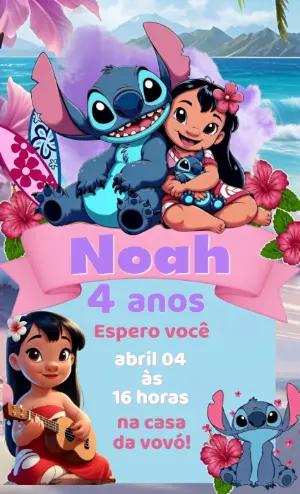 Convite de Aniversário Stitch Tropical para Editar