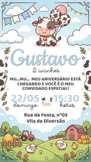Convite de Aniversário Fazendinha Menino Fofo para Editar