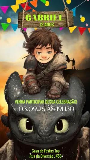 Convite de Aniversário Como Treinar o Seu Dragão Editável