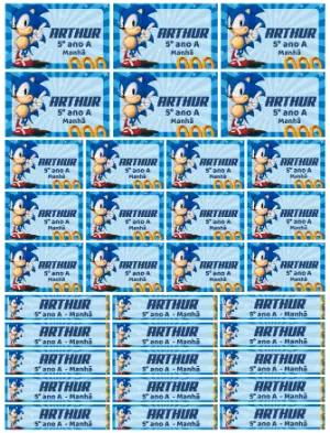 Kit Etiquetas Escolares Sonic Editável para Material Escolar