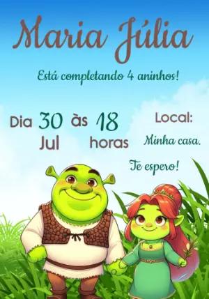 Convite de Aniversário Shrek e Fiona para Editar Online