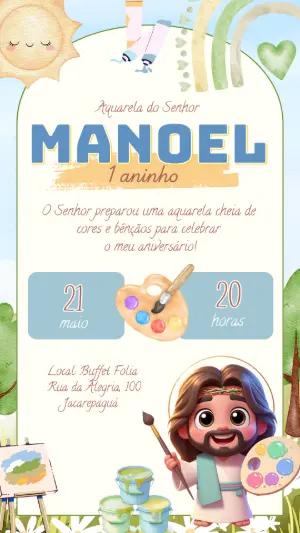 Convite Aniversário O Maior Pintor do Mundo Aquarela Editável