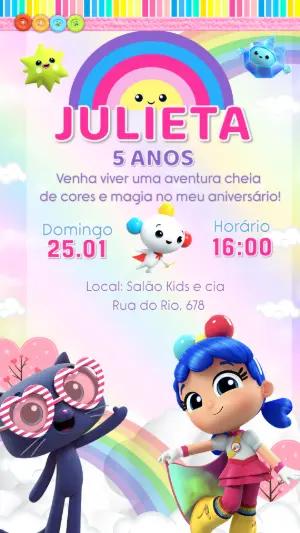 Convite de Aniversário Vera e o Reino do Arco-Íris Editável