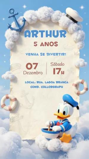 Convite de Aniversário Pato Donald Marinheiro Modelo Editável