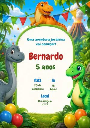 Convite de Aniversário Dinossauro Jurássico para Editar Online