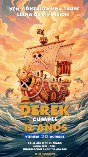 Video Invitación de Cumpleaños One Piece: Modelo Animado Editable
