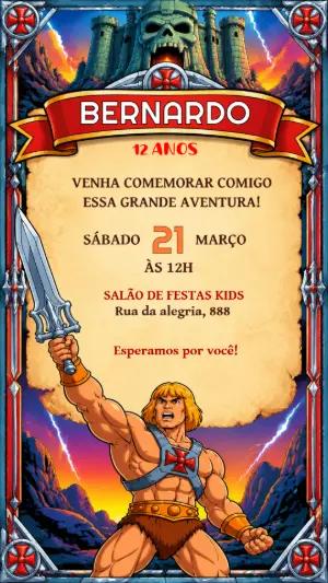Convite de Aniversário He-Man Editável | Mestres do Universo