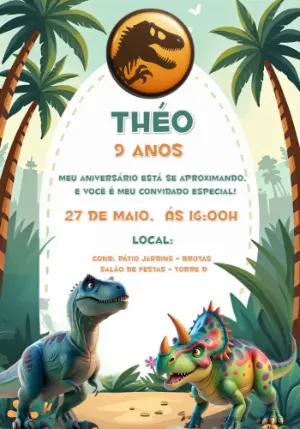 Convite de Aniversário Dinossauros para Editar Online