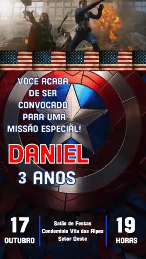 Convite Animado Aniversário Capitão América para Editar Online