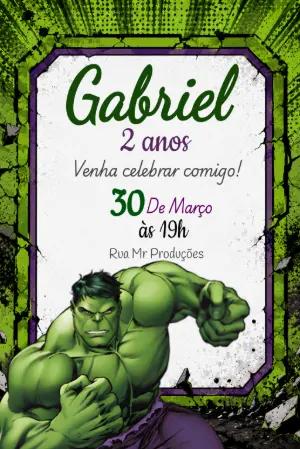 Convite de Aniversário Hulk Verde e Roxo para Editar