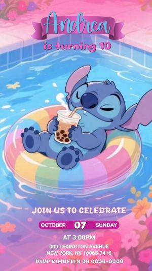 Animated Stitch Pool Party Video Invitation | Editable Template