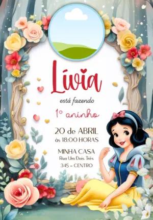 Convite Aniversário Branca de Neve Bosque com Foto para Editar