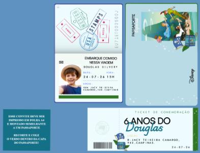 Convite de Aniversário Peter Pan Passaporte Editável para Imprimir