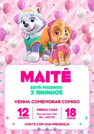 Convite Digital Skye e Everest Patrulha Canina para Editar