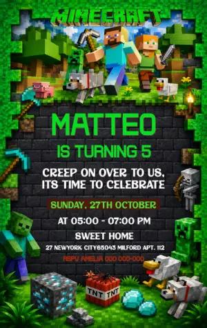Minecraft Themed Birthday Invitation | Editable Digital Template