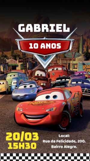 Convite de Aniversário Carros Disney para editar