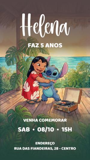 Convite de Aniversário Lilo & Stitch Tropical para Editar