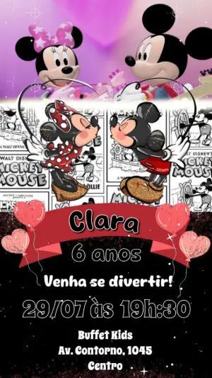 Convite Animado Aniversário Mickey e Minnie para Editar Online