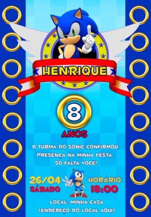 Convite de Aniversário Sonic para Editar e Imprimir Online