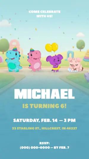 Cute Animal Friends Birthday Invitation Editable Template
