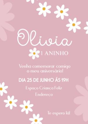 Convite de Aniversário Margaridas Rosa Delicado para Editar