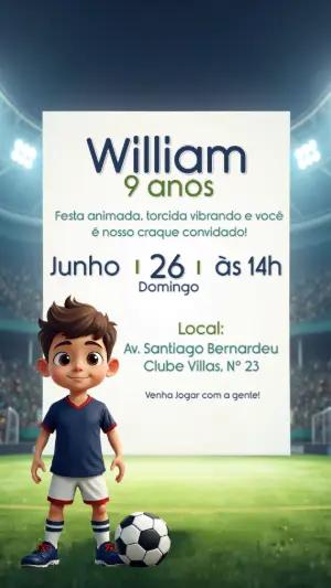 Convite de Aniversário Futebol com Jogador para Editar
